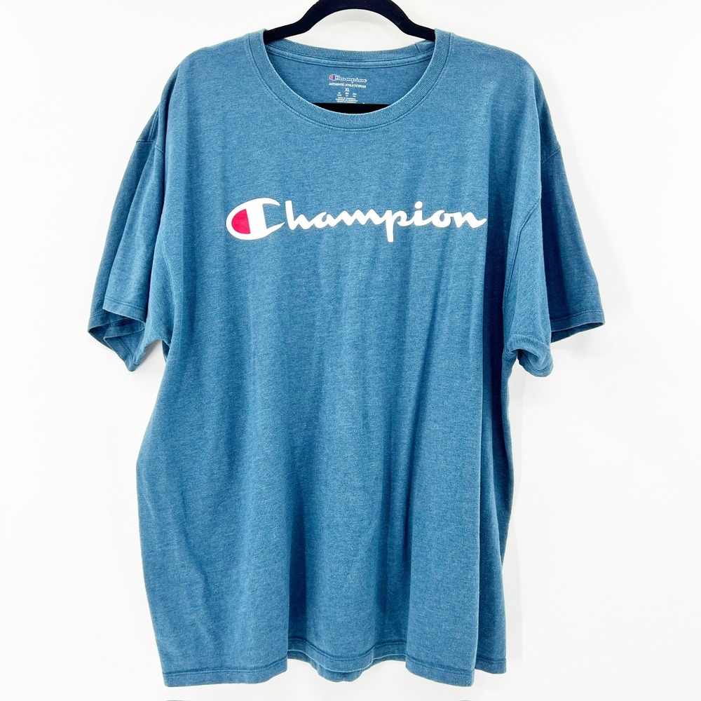 Champion T-Shirt Men XL Blue Good Heathered Short Sleeve Logo Graphic Tee D40 - Picture 1 of 4